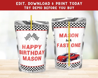 Race Car Birthday Juice Label: Racing Party Favor (Printable)- PECA6