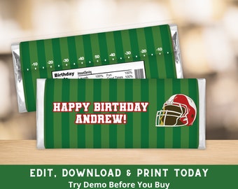 Football Chocolate Wrapper - Football Party Favors - Editable Chocolate Bar Label - Sports Candy Bar Wrapper Label - PEFO2