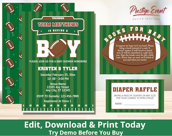 Football Baby Shower Bundle - Sports Theme - Tailgate Baby Shower - Touchdown Baby invite - Diaper Raffle - Book Request - PEFO2