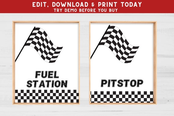 Pit Stop Table Sign - Fuel Station Sign - Car Fueling Station - Food Party Printables - Race Car Party - PECA6 Il_570xn