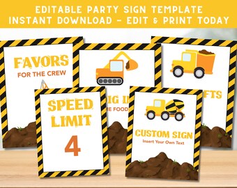 Construction Party Signs: Dump Truck Theme (Digital Download)