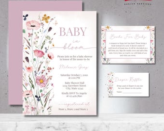 Floral Baby Shower Invitation Set: 'Baby In Bloom' Theme (Digital Download)