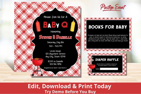 Baby Q Shower Bundle - Barbecue Baby Shower Theme - Summer Baby Shower - Baby Shower BBQ invite - Diaper Raffle - Book Request - PEBBQ Il_570xn