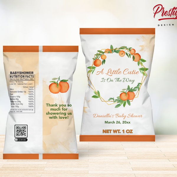 Oranges Chip Bag - Little Cutie Chip Bag Wrapper - Custom Chip Bag Labels - Clementine Baby Shower - Printable Chip Bag Favor - PEORAN