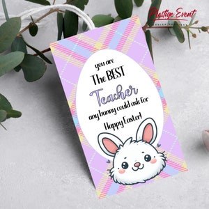 Easter Teacher Appreciation Tag, Eggcellent Teacher Gift, Printable Happy Easter Tag, Bunny Teacher Thank You - PESE1