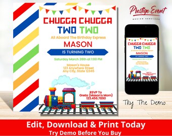 Invitation Train 2e anniversaire – Chugga Chugga Two Two Theme (téléchargement instantané)