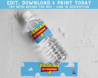 Etiqueta para botella de agua de cumpleaños de Boy Story: Envoltorio de bebida deportiva personalizado (imprimible)