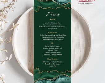 Emerald Green Agate Menu Template: Elegant Dinner Party (PDF)