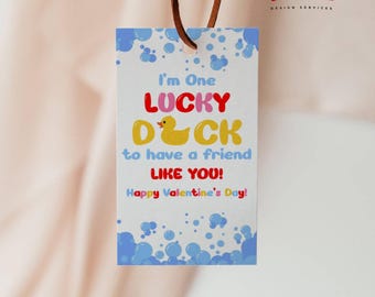 Rubber Duck Valentine Tag, Lucky Duck Printable (2" x 3.5")