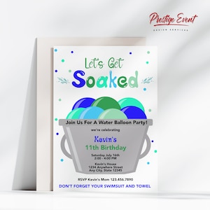 Water Fight Birthday Invitation, Water Balloon Party Invite, Summer Birthday Splash Party, Let&#39;s Get Soaked Invitation - WATERWAR