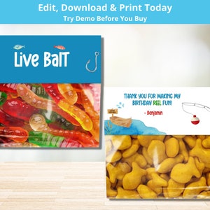 Fishing Treat Bags - The Big One Fish Birthday - Fishing Birthday Favors - Gone Fishing Party -1st Birthday Fish Theme - PES103