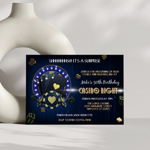 Uitnodiging casinoavond, pokerfeest, casinoinzamelingsactie, 50e verjaardag uitnodigen, casinoavondfeest, speelkaarten - PECAS