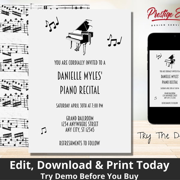 Piano Recital Invitation - Classic Music Concert - Piano Music Studio Recital Invite