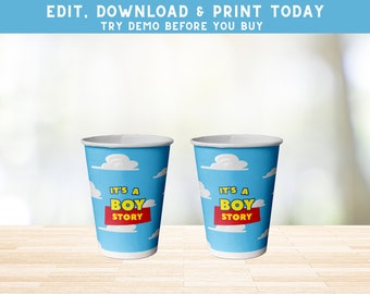 Boy Story 9oz Party Cup Wrapper - Es un Favor de fiesta de Boy Story - Envoltura de bebida imprimible - Tema de fiesta de Toy Story - PES0