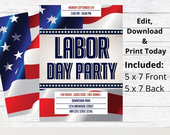 Patriotic Labor Day Party Invitation: BBQ Cookout Invite (Digital Download)