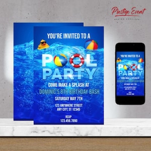 Pool Party Invitation - Birthday Swimming Invite - Pool Theme Birthday Party - Printable Download- PES003