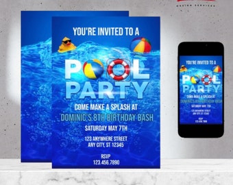 Pool Party Birthday Invitation: Swimming Theme (Printable Download)