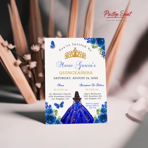 Quinceanera Royal Blue and Gold Invitation, Mis Quinceañera Invite, Blue Quinceañera Princess - QUINCE