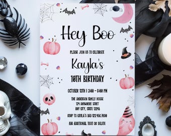 Pink Halloween Birthday Invitation: Spooktacular Ghost Theme (Digital Download)