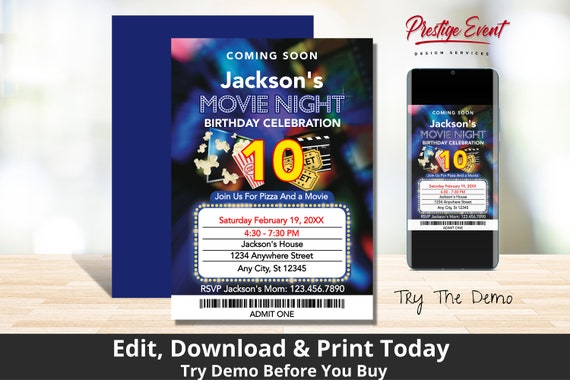 Movie Ticket Invitation - Cinema Ticket Birthday Invite - Movie Fundraiser - Movie Night Birthday - Pop On Over Birthday Invitation Il_570xn