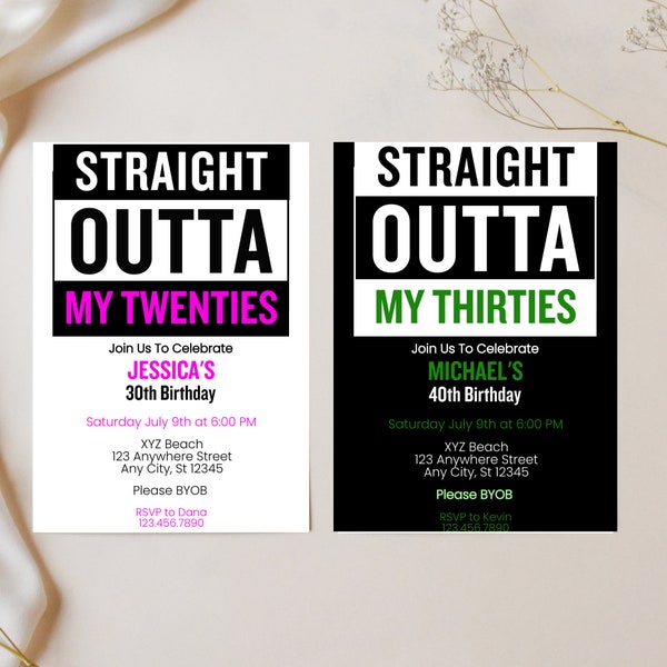 Straight Outta Invitation - 90s Birthday Party - 80s Hip Hop Invitation - Straight Outta 20s Theme - Straight Outta My Thirties Invite