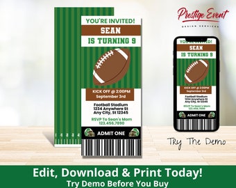 Football Ticket Invitation - Football Birthday Sports Invite - Touchdown Football Theme - Football Bowl Party Printable - PEFO2