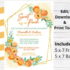 Peach Baby Shower Invitation - Sweet As A Peach Invite- Peach Bridal Shower Invitation - Peach Party Theme