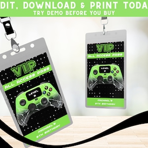 Gamer Birthday Party Badge - All Access Pass - Video Game VIP Pass - Game Trunk - Video Gamer Birthday Party Decorations - PEGAM1