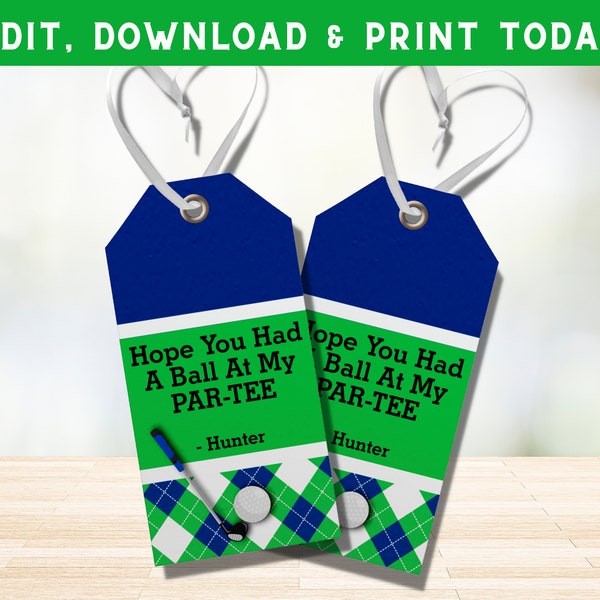 Golf Favor Tag - Golf Birthday Party - Hole In One Theme - Golf Par-tee Favor Tags- Golf Thank You Tag - GOLF