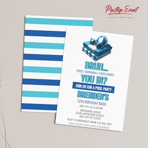 Bruh Pool Party Invitation: Teen Birthday, Swimming (Digital Download)