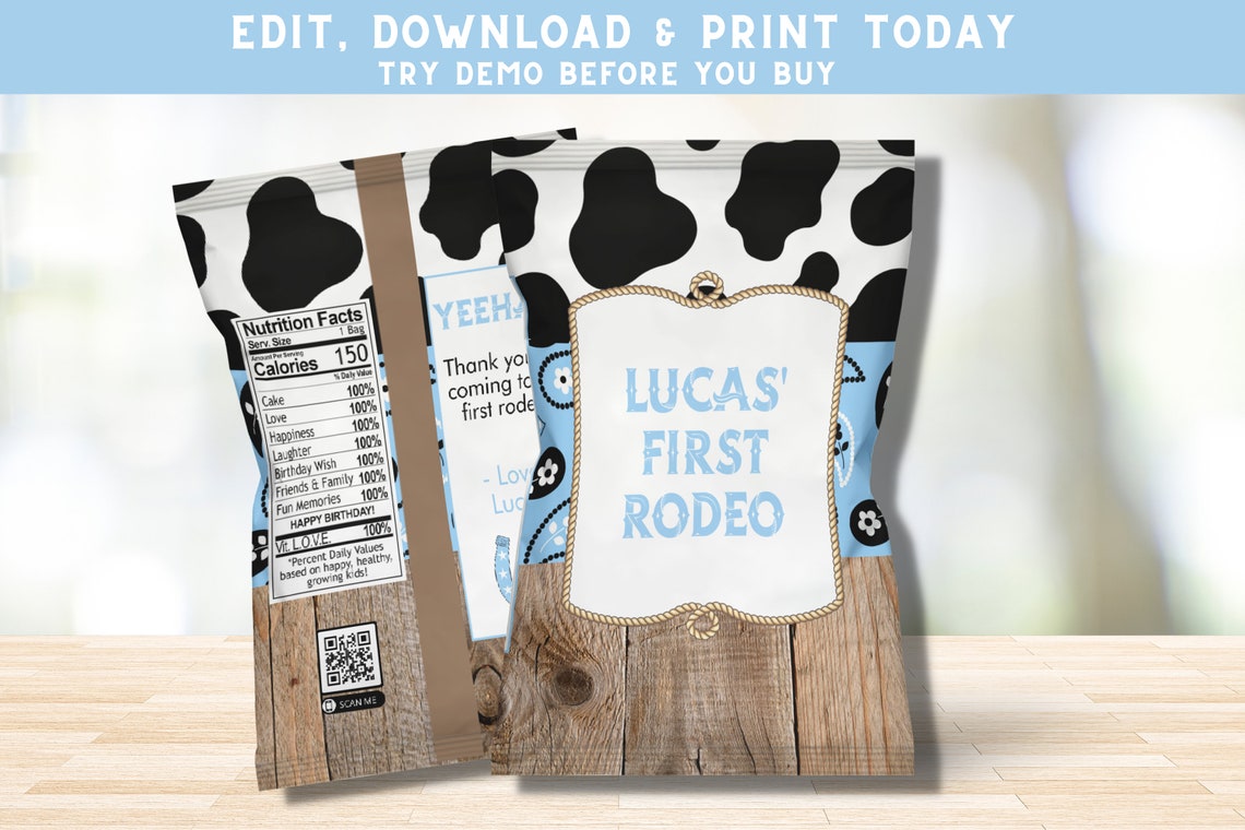My First Rodeo Chip Bag Western Chip Bags Blue Rodeo Chip Bag Wrapper Custom Chip - Etsy