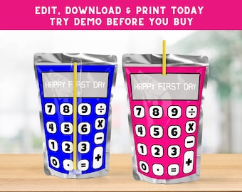 Calculator Juice Pouch Label: First Day of School Treat (Digital Download)