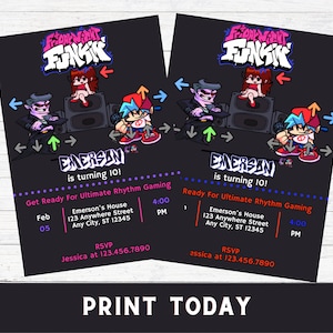 Invitación de cumpleaños del viernes por la noche Funkin' - Invitación a la fiesta FNF - Descarga instantánea