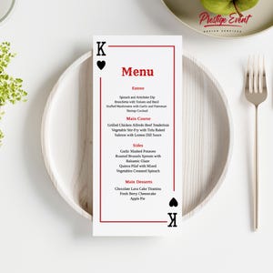 Kasino-Menükarte, Las Vegas Thema, druckbares Menü für Kasino-Party, Kasino-Geburtstagsmenüs, Kasino-Menü-Vorlage - PESC01