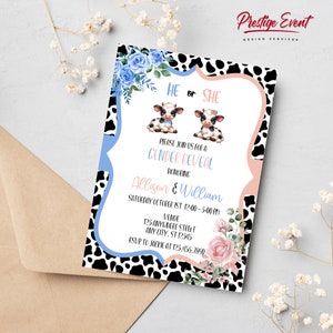 Highland Cow Gender Reveal Invitation, Holy Cow Invite, Baby Shower Invite, Gender Reveal Party, He or She, Cow Theme - PECOW1