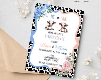 Highland Cow Gender Reveal Invitation: He or She (Digital Download)