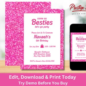 Doll Party Invitation | Doll Birthday Party | Hot Pink Bachelorette Invite | Pink Doll Birthday Invitation | Doll Theme Invitation - PEBARB