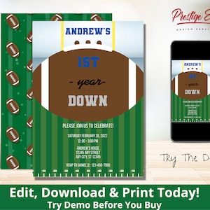 1st Down Birthday Invitation Football Party Theme Touchdown Birthday