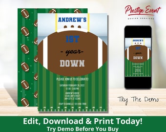 1st Down Birthday Invitation - Football Party Theme - Touchdown Birthday - Sports Invite - First Football Party - PEFO2