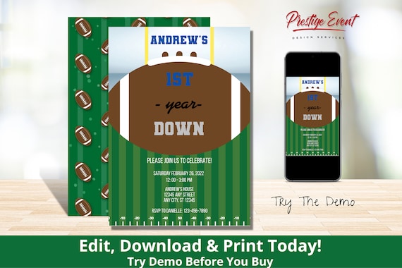 1st Down Birthday Invitation - Football Party Theme - Touchdown