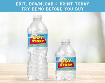 Boy Story Water Bottle Label: Baby Shower Wrapper (Printable)