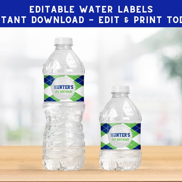 Golf Water Bottle Labels Template - Golfing Theme Water Wrappers - Custom Water Label - Par-Tee - Printable Water Label - GOLF