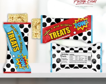 Superheld Rice Krispies Treat Wrapper: bewerkbaar feestbedankje (pdf)