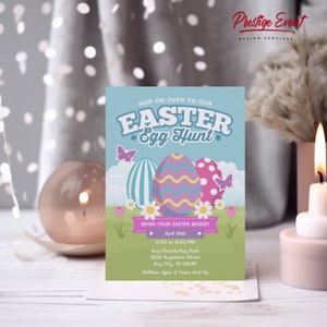 Easter Egg Hunt Invitation - Printable Easter Party Invite - Spring Neighborhood Event - Editable Template - PESE1