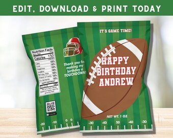 Football Chip Bags - Football Potato Chip Wrapper - Football Party Favors - Football Favor Bag - Sports Chip Bag Label - PEFO2