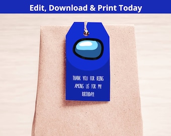Among Us Thank You Tags - Gaming Party Treat Bag Tags - Kids Favor Tags - Imposter Theme Printable Favor Tags - PEAM3
