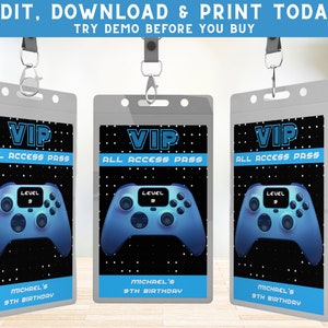 Gamer Access Badge - VIP Birthday Pass - Video Game All Access Pass - Game Trunk - Video Gamer Birthday Party Printable - PEGAM1