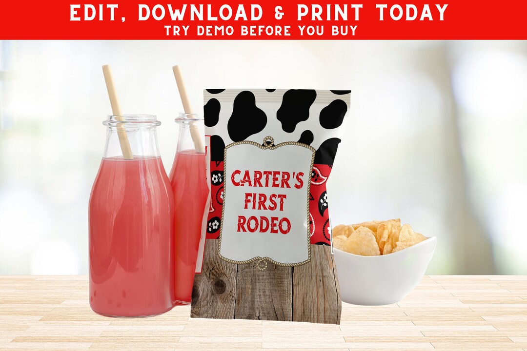 Rodeo Chip Bags - Red Western Chip Bag Wrapper - Custom Chip Bag Labels ...