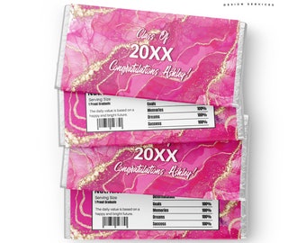 Pink Agate Graduation Candy Wrapper: Printable Chocolate Bar Favor (PDF)