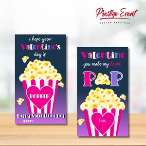 Valentine&#39;s Day Popcorn Gift Tag, Printable Valentine Tag, Popcorn Valentines, Classroom Valentines, Kids Valentines - VAL